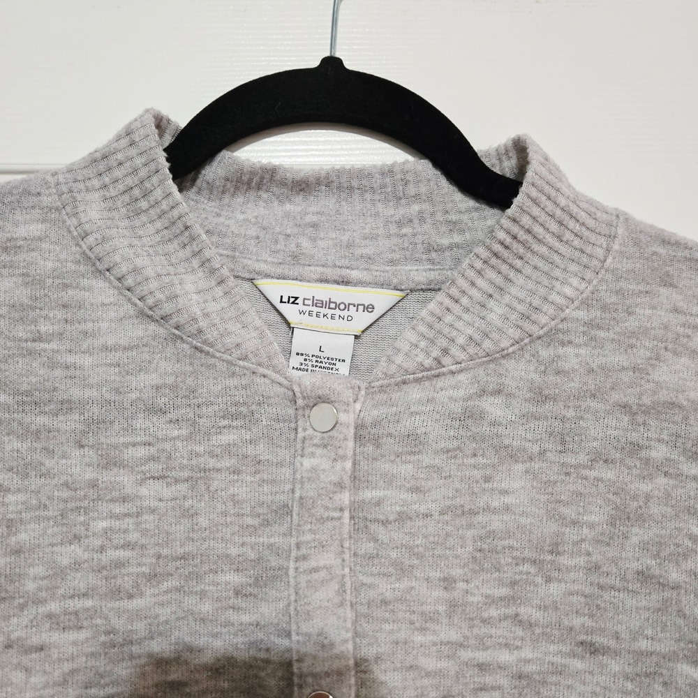 Liz Claiborne Weekend Gray Knit Button Front Bomber Jacket Women's Size L